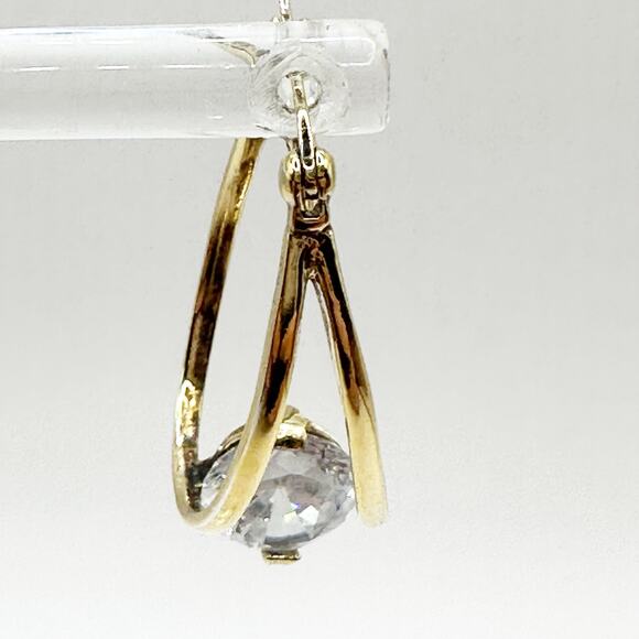 Sterling Silver White CZ Solitaire Hoop Earrings Gold Vermeil Jewelry Casual - Picture 1 of 7